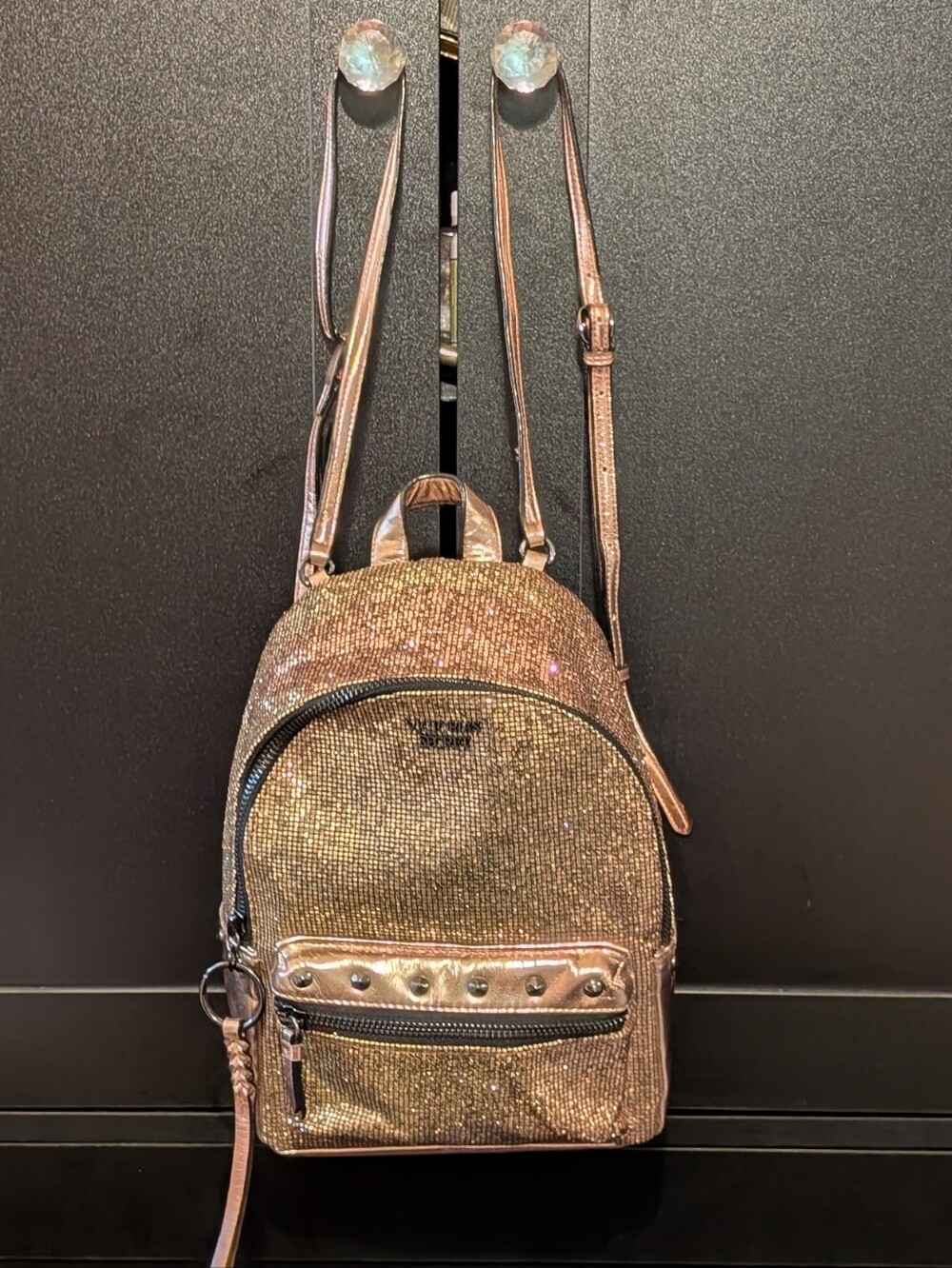 Victoria Secret Glitter Mini Backpack - Rose Gold Sparkle